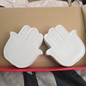 Set of 2 Hamsa Hands White Ceramic Piggy Bank Coin Bank